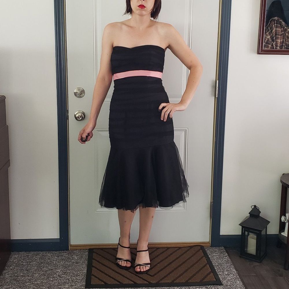 Y2K Black‎ and Pink Tulle Strapless Dress